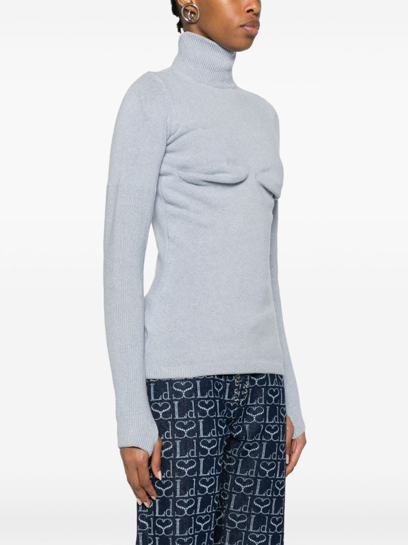 Blue Draped-panel Knit Sweater