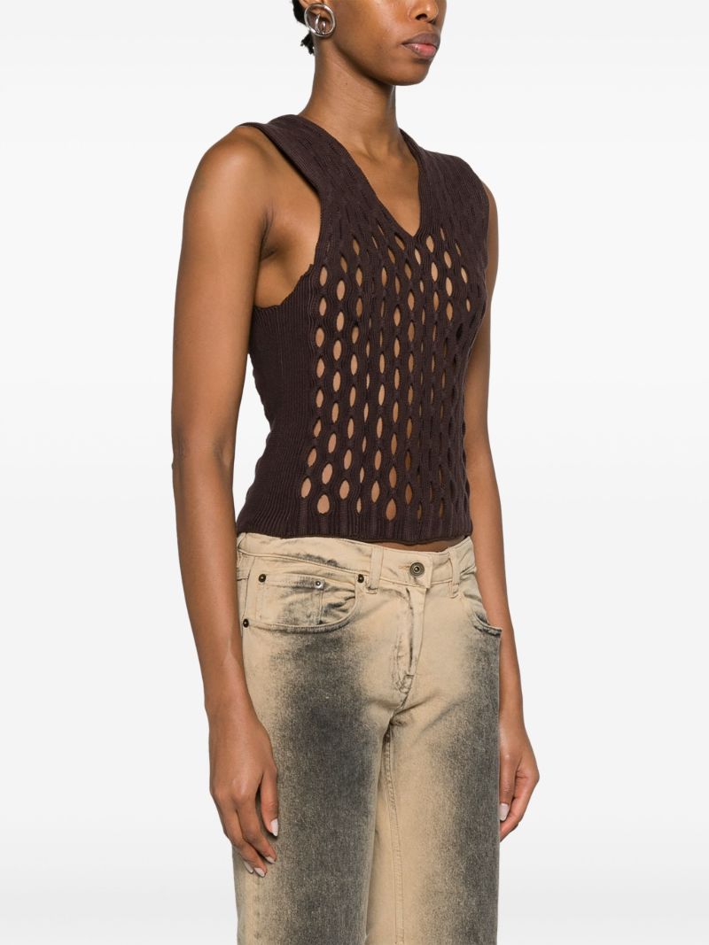 Brown Squiggle Open-knit Top