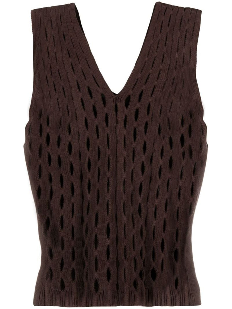 Brown Squiggle Open-knit Top