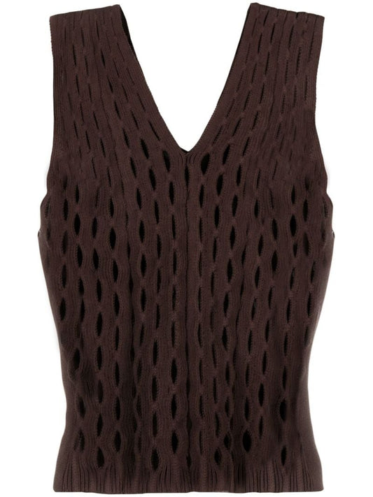Brown Squiggle Open-knit Top
