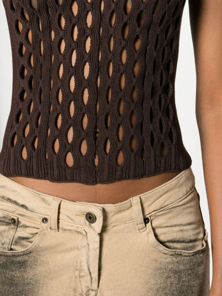 Brown Squiggle Open-knit Top