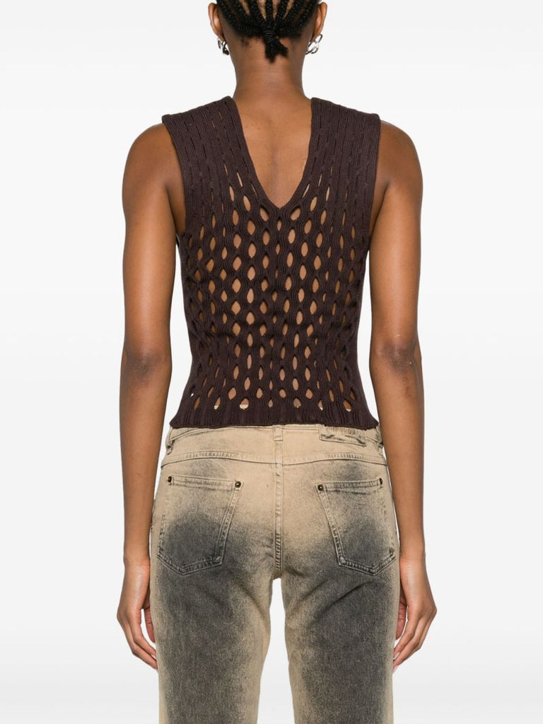 Brown Squiggle Open-knit Top