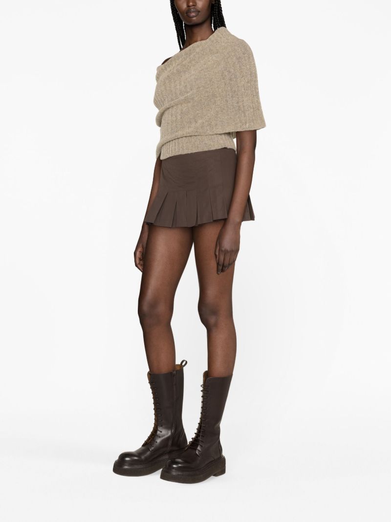 Brown Pleated Culotte Mini Shorts
