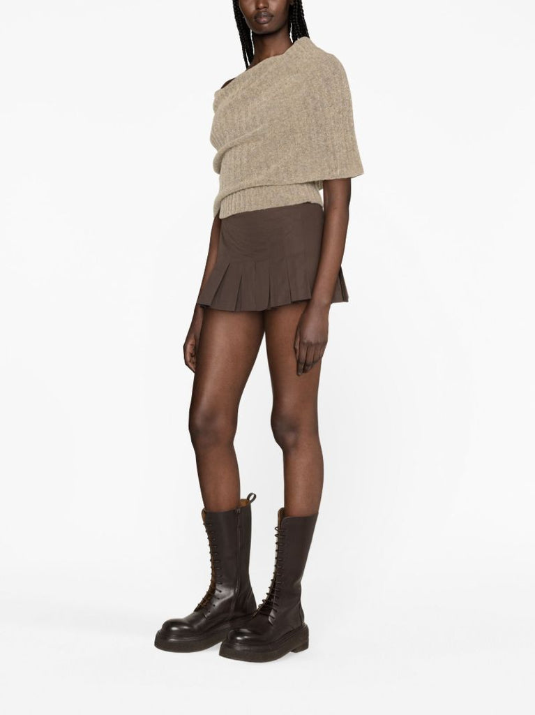 Brown Pleated Culotte Mini Shorts