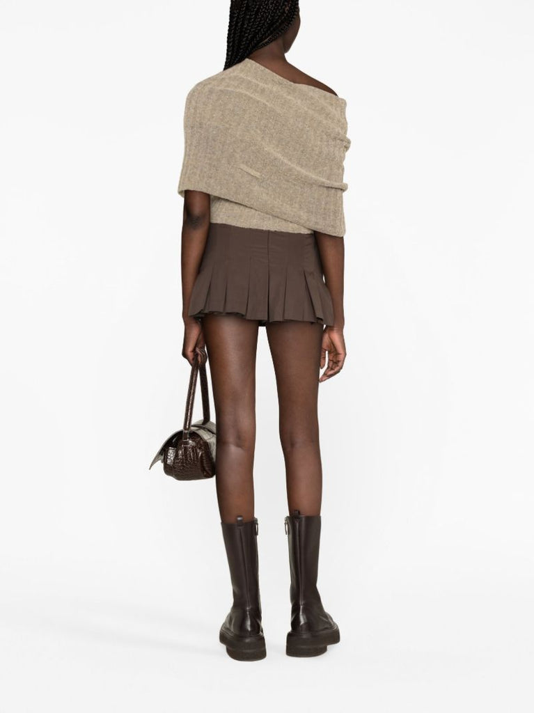 Brown Pleated Culotte Mini Shorts