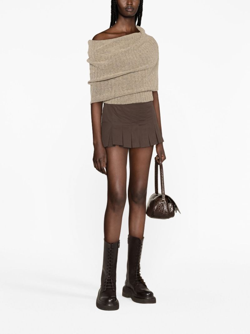 Brown Pleated Culotte Mini Shorts