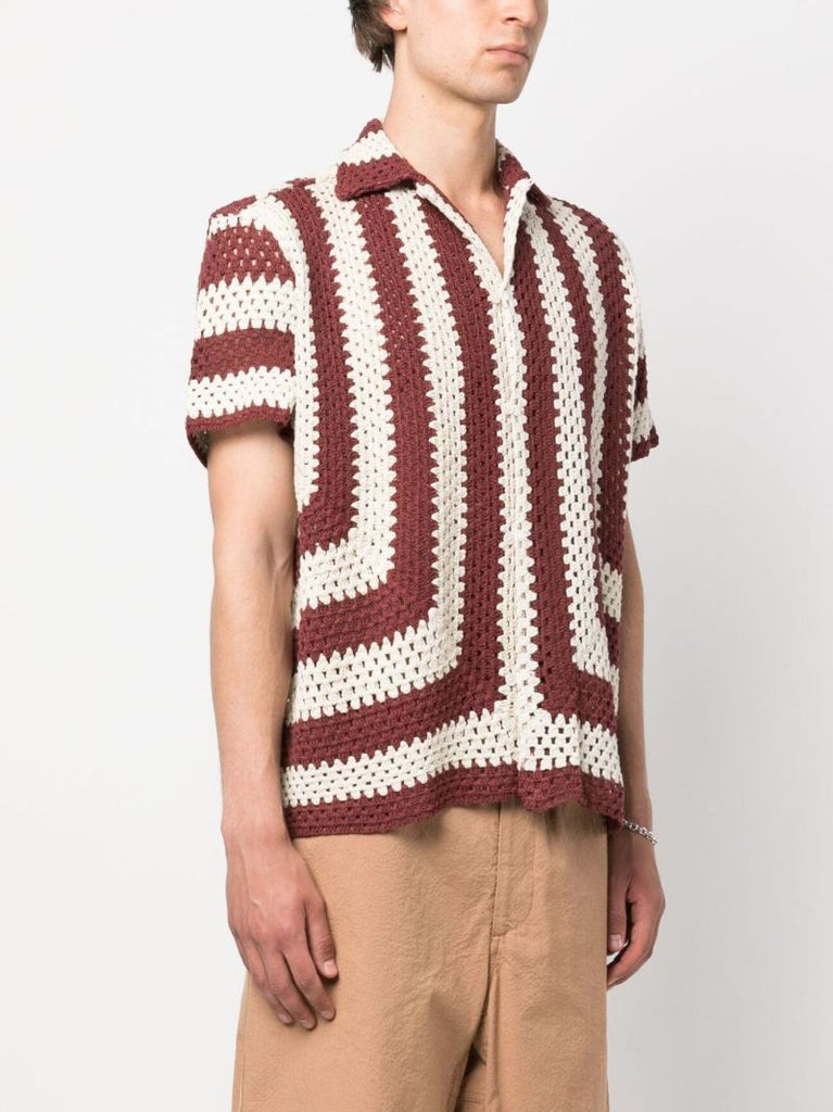 White Flagship Striped Crochet Shirt