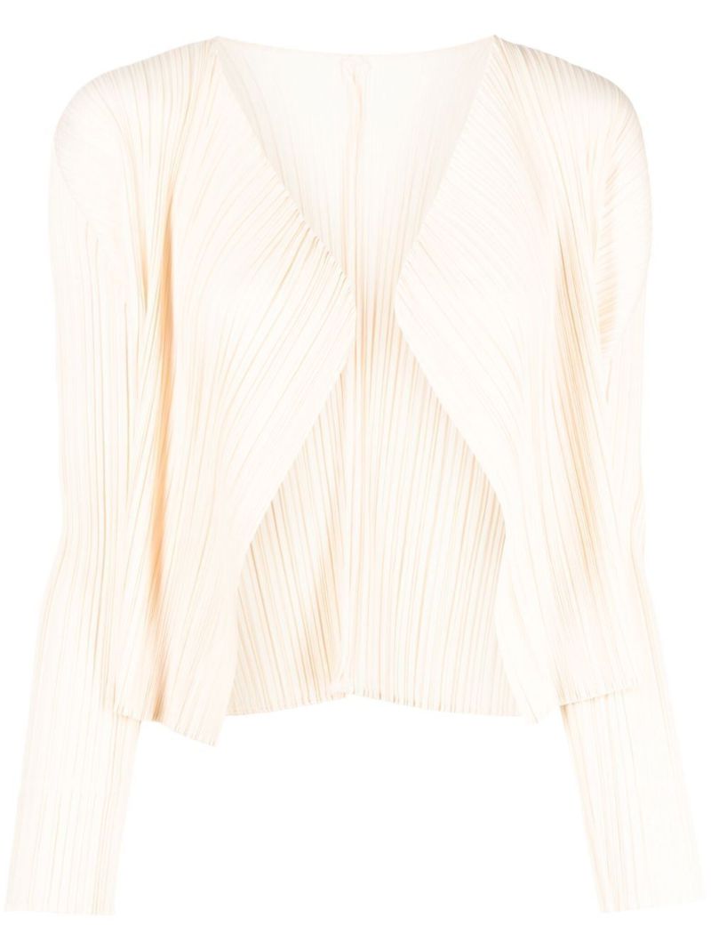 Neutral Pleated Cropped Jacket