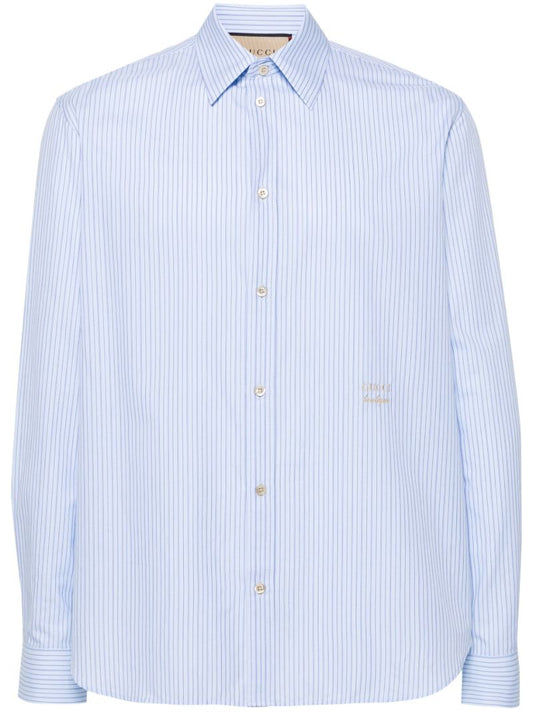 Blue Logo Embroidered Striped Shirt