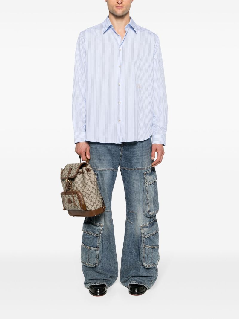 Blue Logo Embroidered Striped Shirt