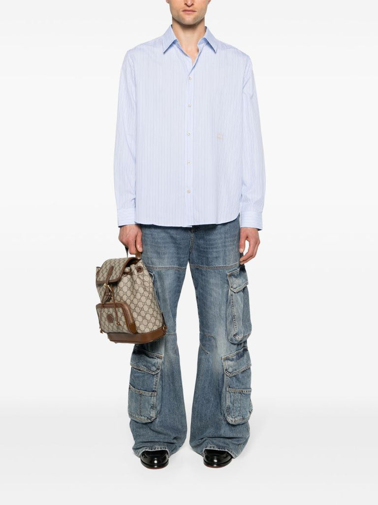 Blue Logo Embroidered Striped Shirt