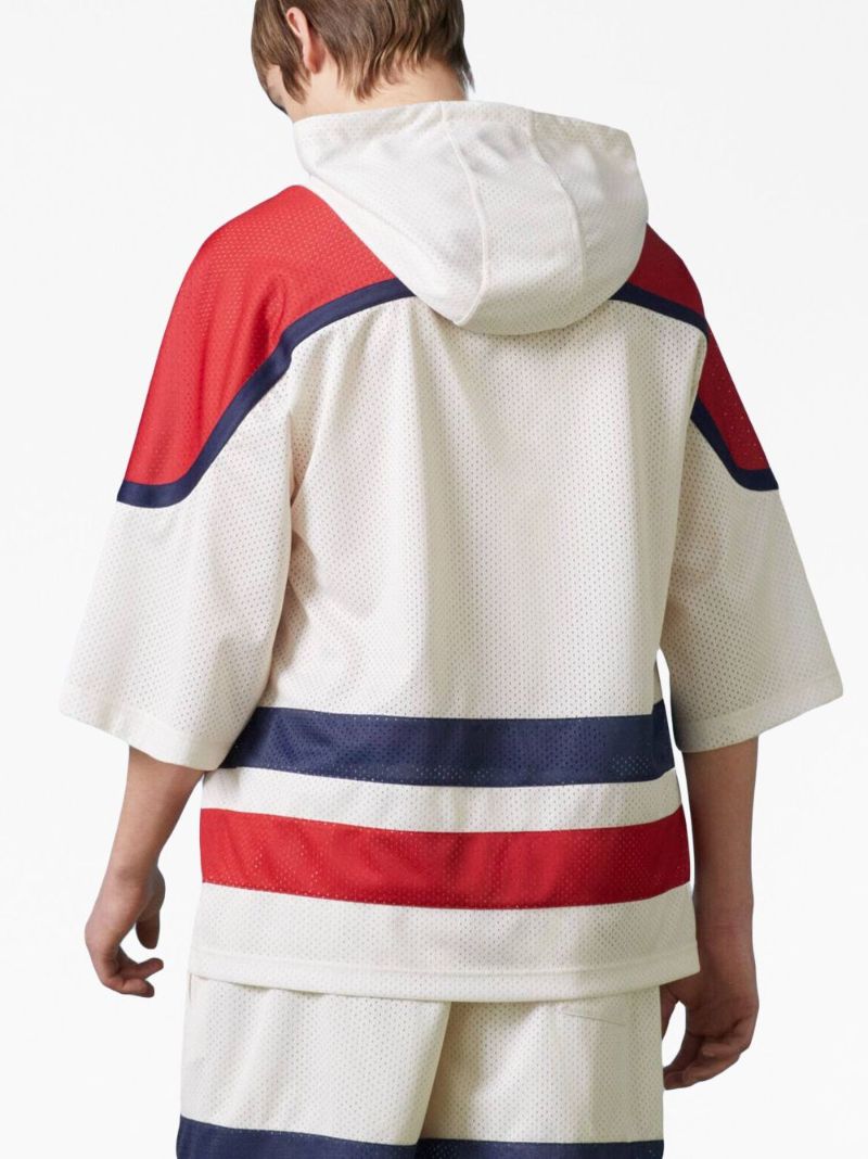 White Logo Mesh Short-sleeve Hoodie