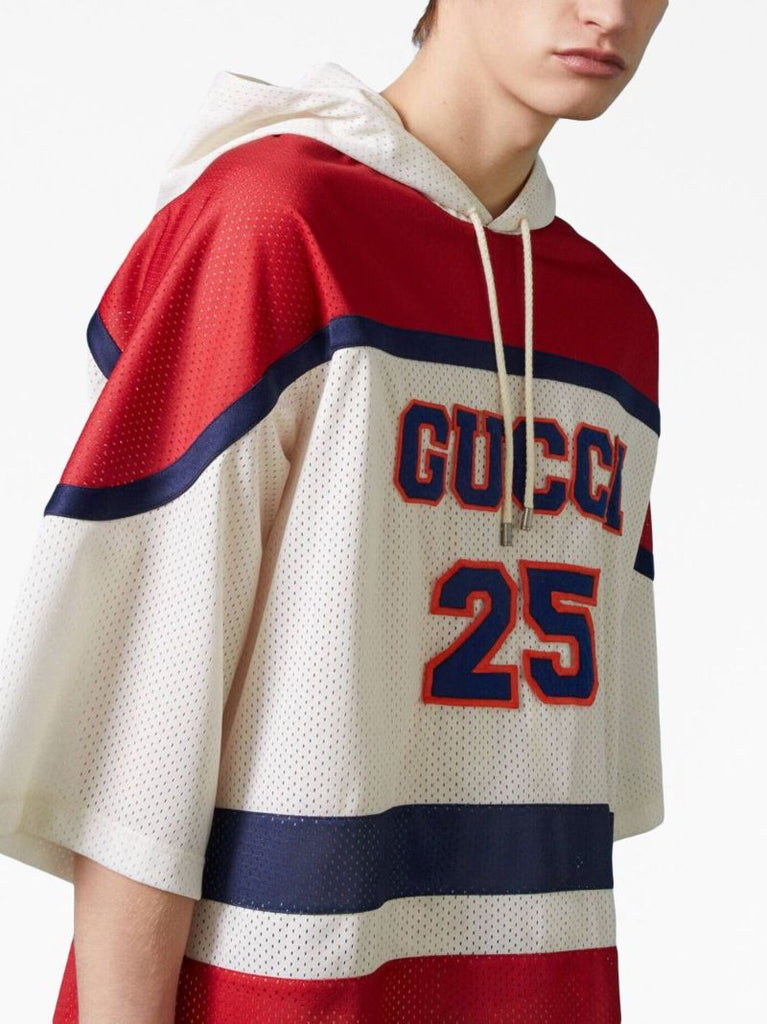 White Logo Mesh Short-sleeve Hoodie