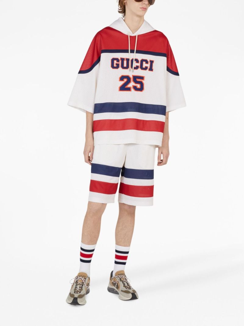White Logo Mesh Short-sleeve Hoodie