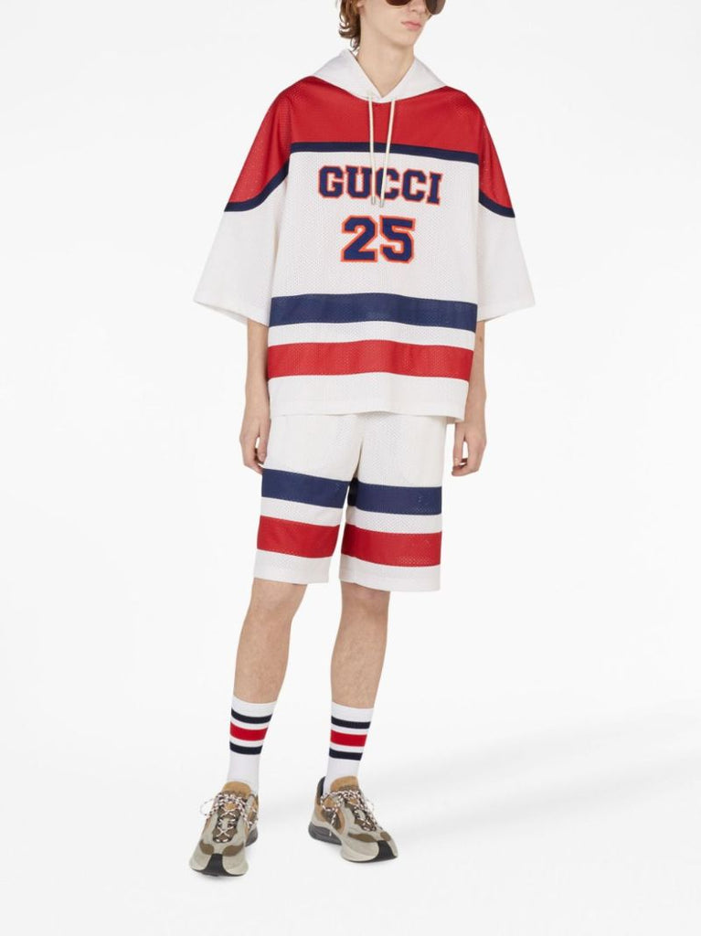 White Logo Mesh Short-sleeve Hoodie