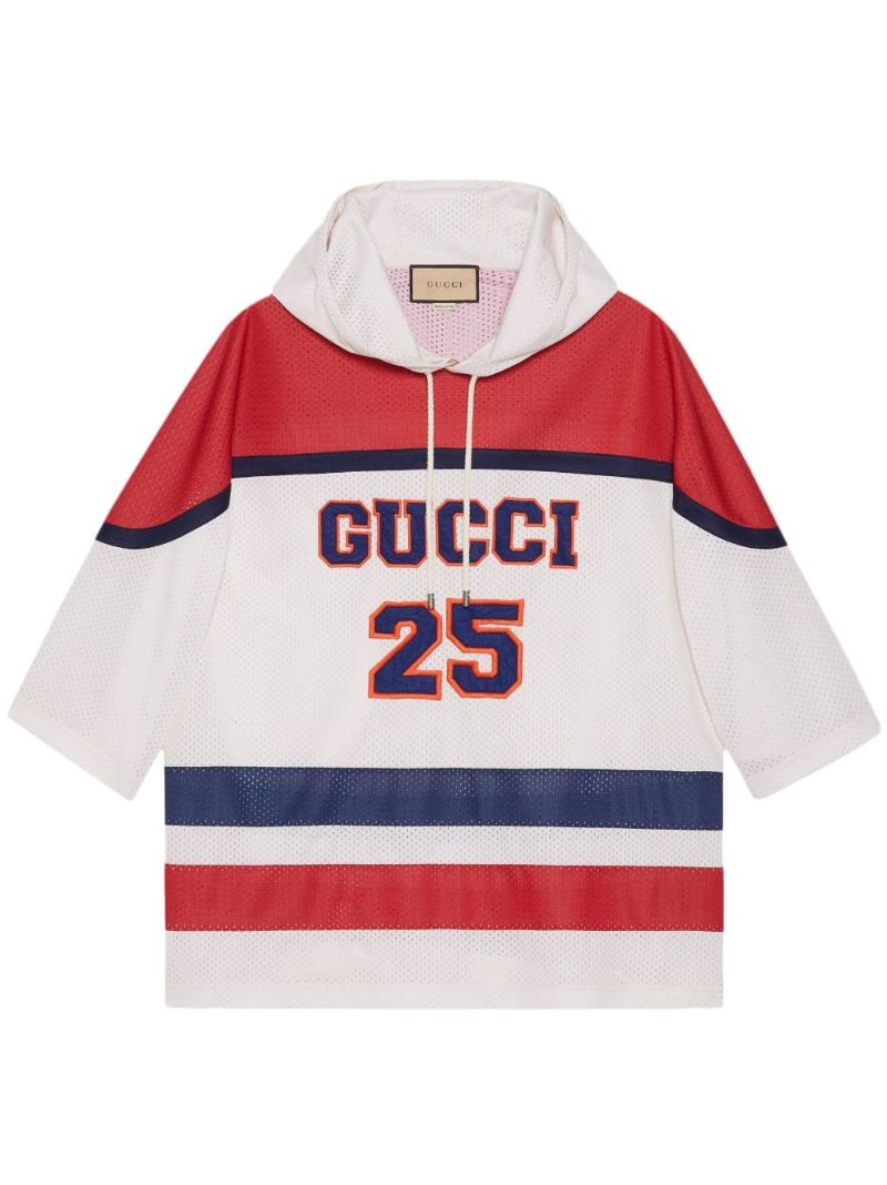 White Logo Mesh Short-sleeve Hoodie