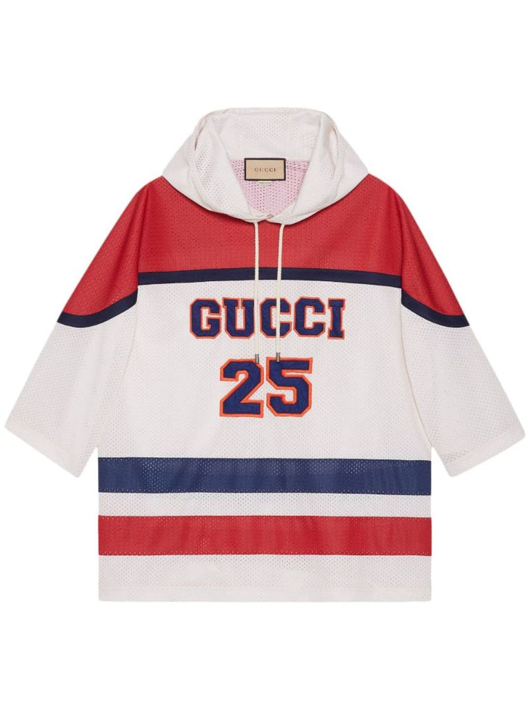 White Logo Mesh Short-sleeve Hoodie
