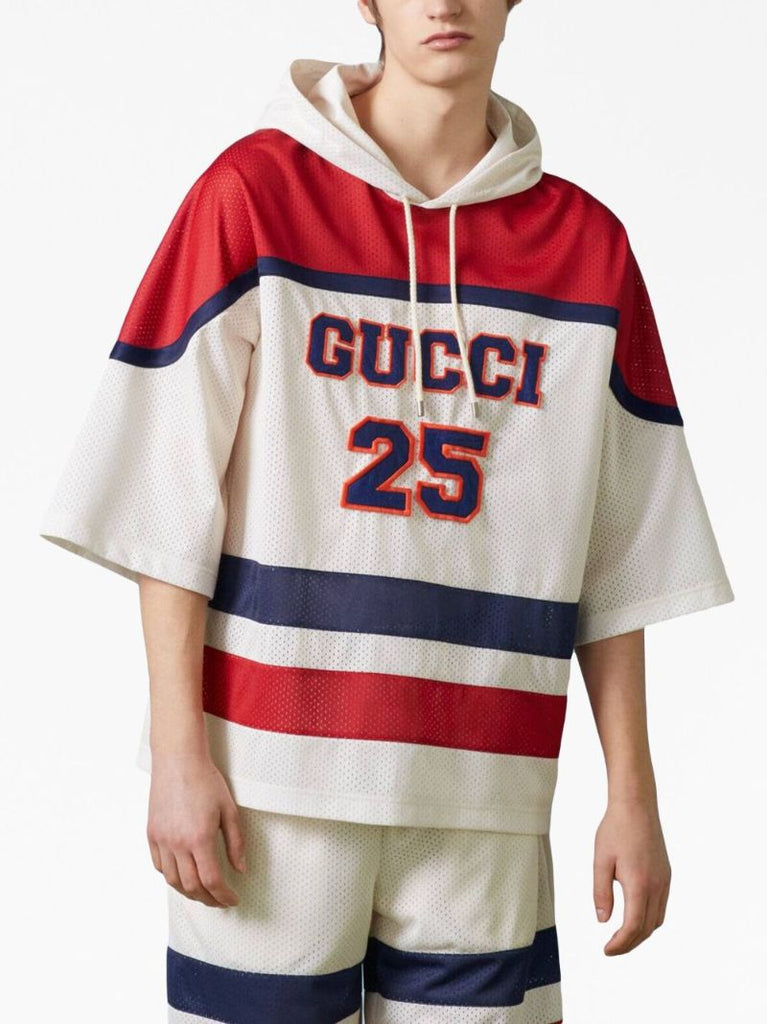 White Logo Mesh Short-sleeve Hoodie