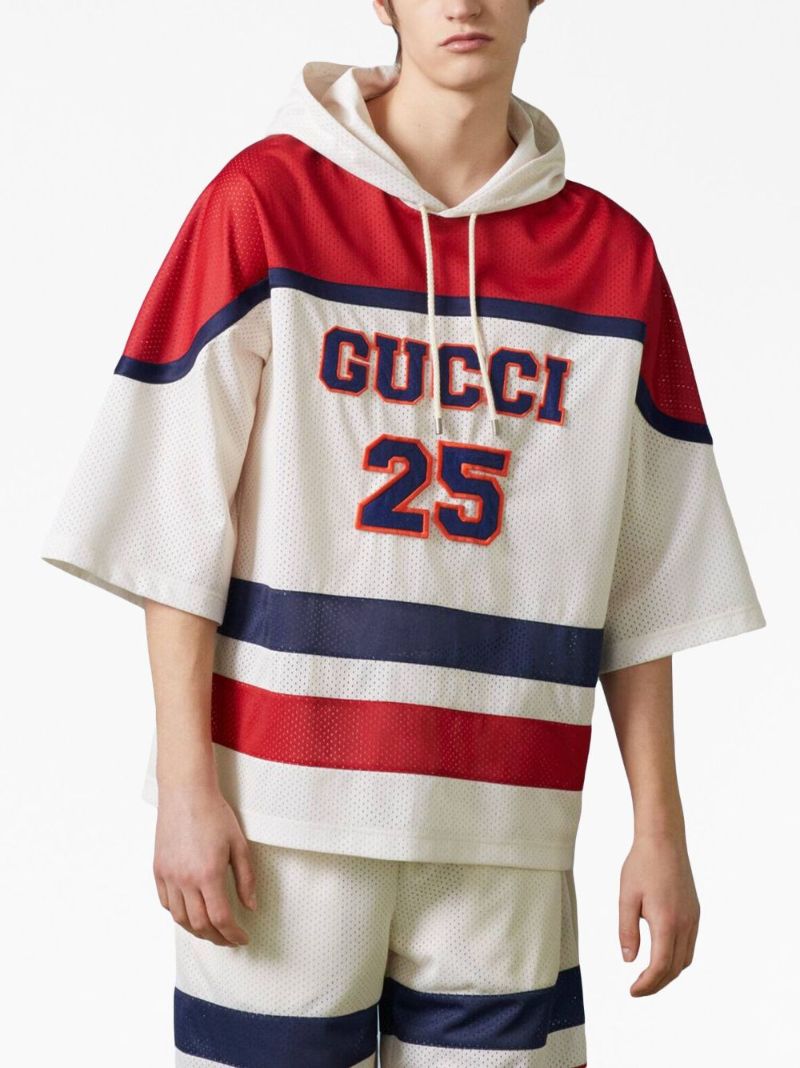 White Logo Mesh Short-sleeve Hoodie