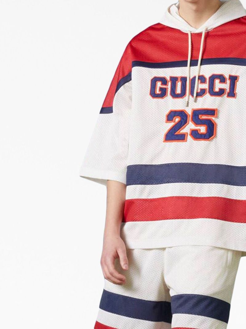 White Logo Mesh Short-sleeve Hoodie