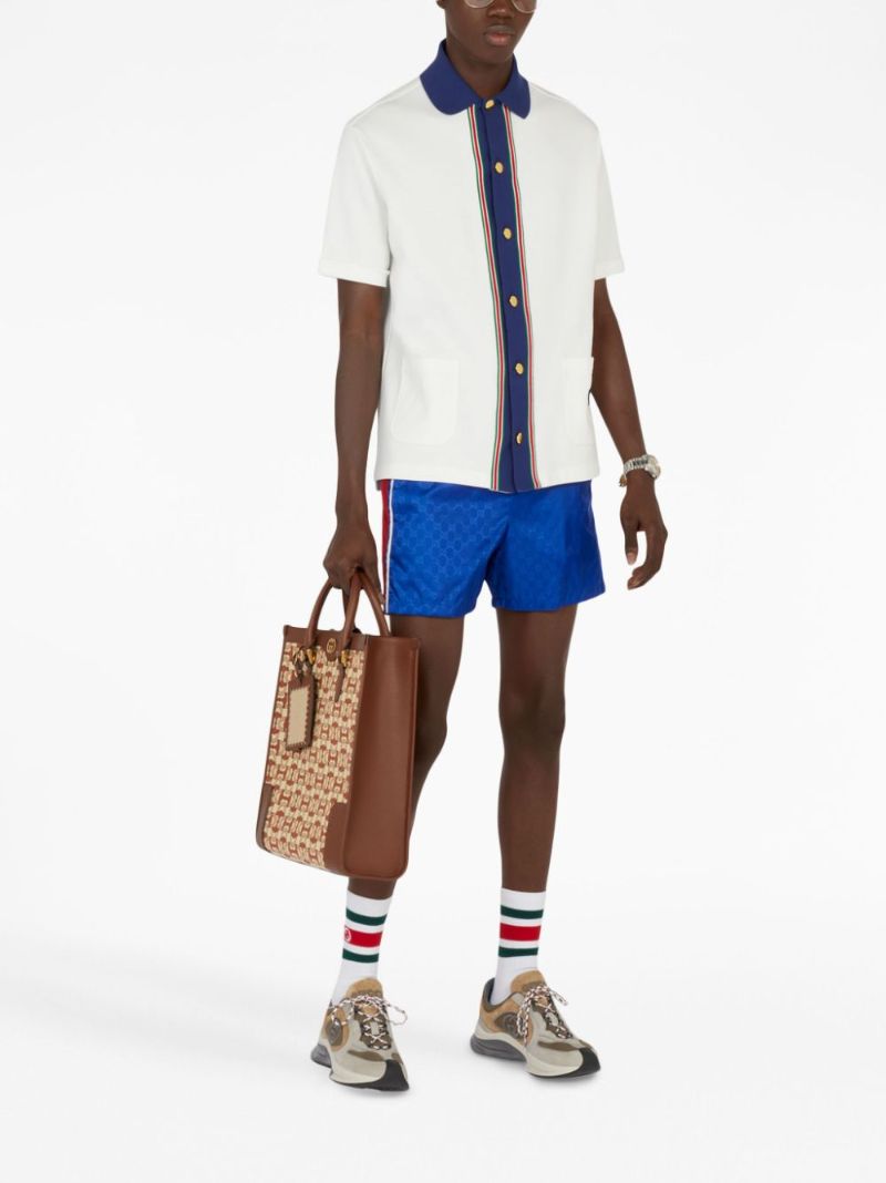 White Web Stripe Cotton Polo Shirt