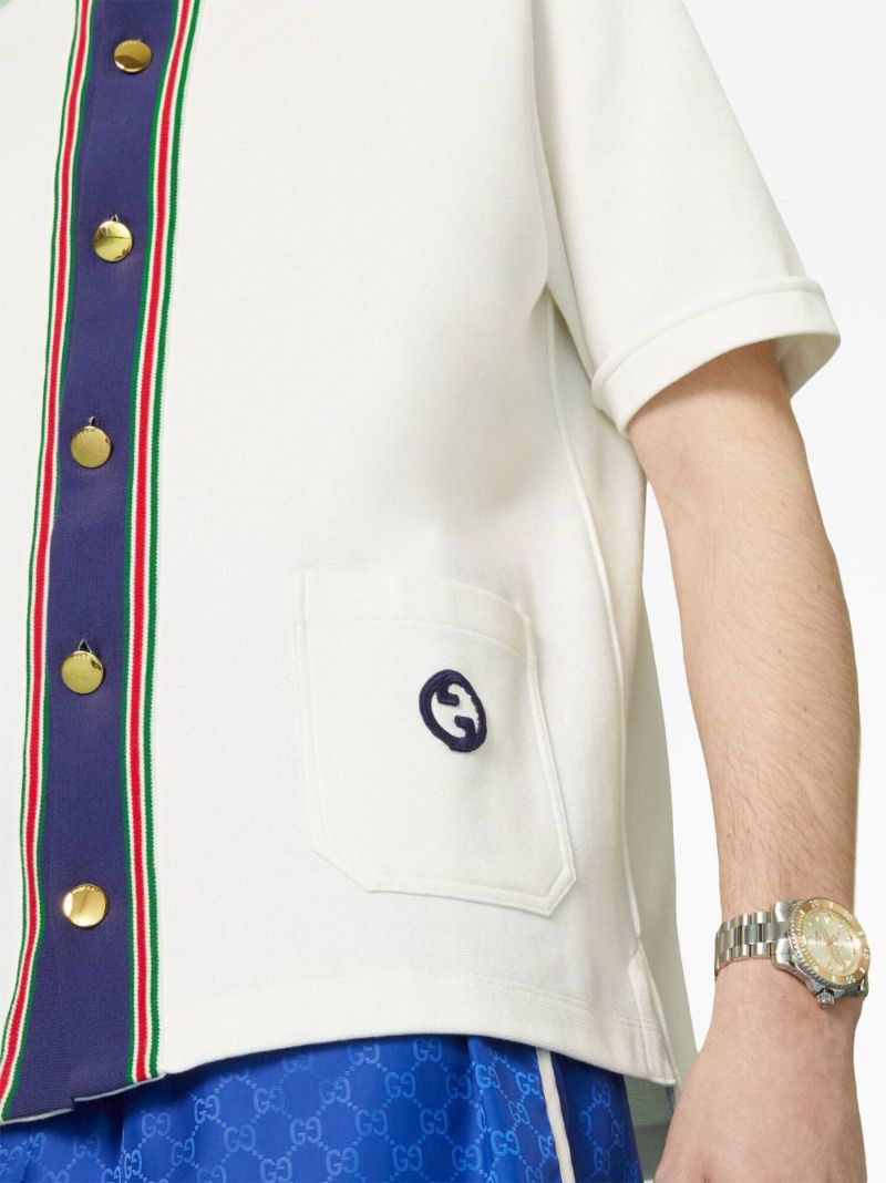 White Web Stripe Cotton Polo Shirt