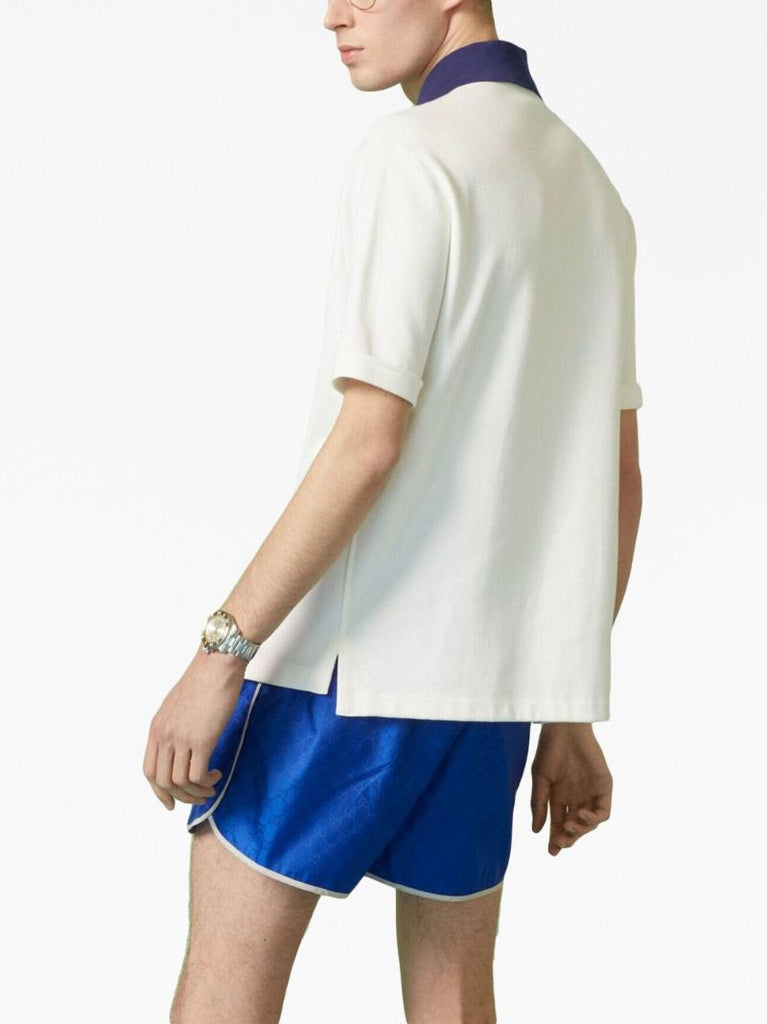 White Web Stripe Cotton Polo Shirt