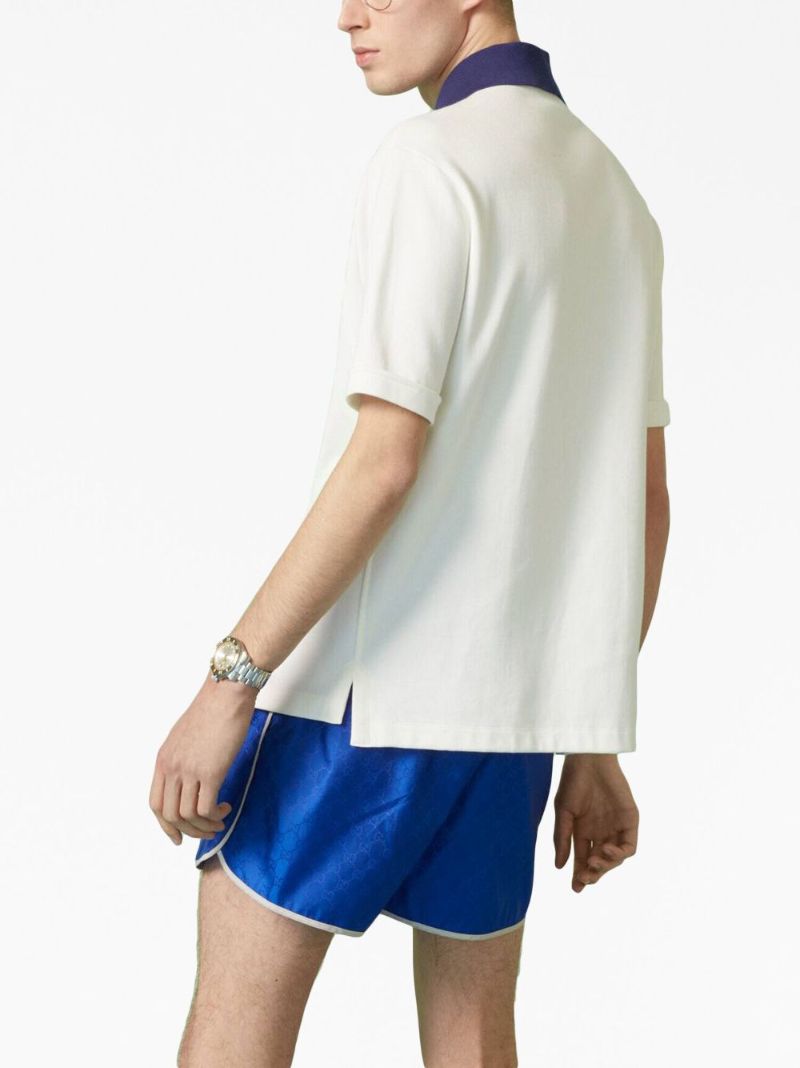 White Web Stripe Cotton Polo Shirt