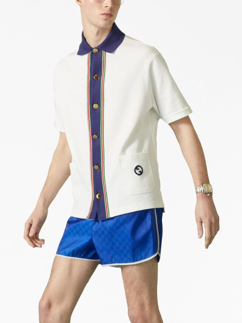 White Web Stripe Cotton Polo Shirt