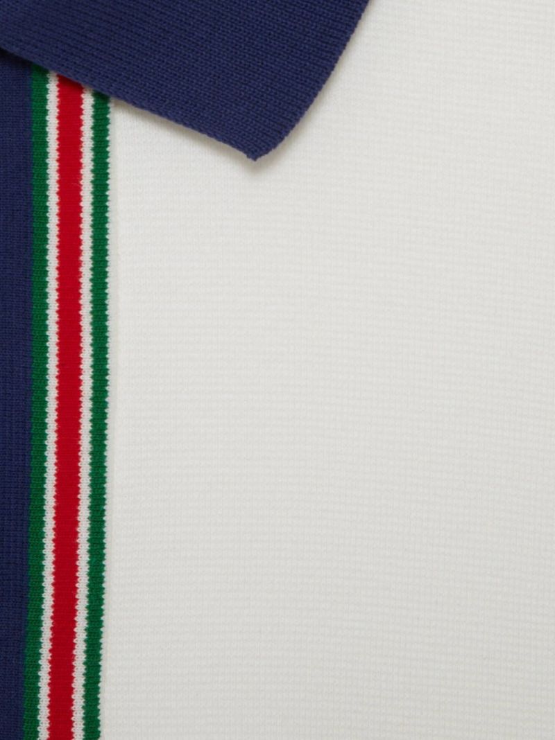 White Web Stripe Cotton Polo Shirt