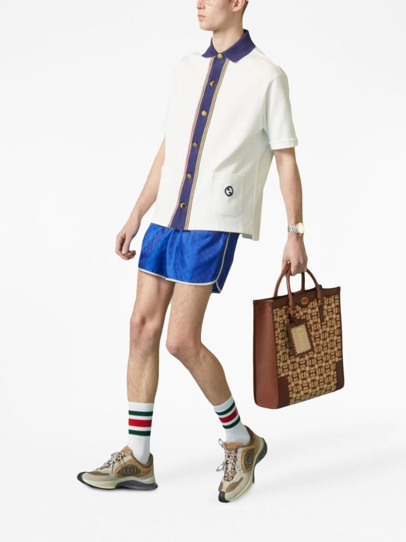 White Web Stripe Cotton Polo Shirt