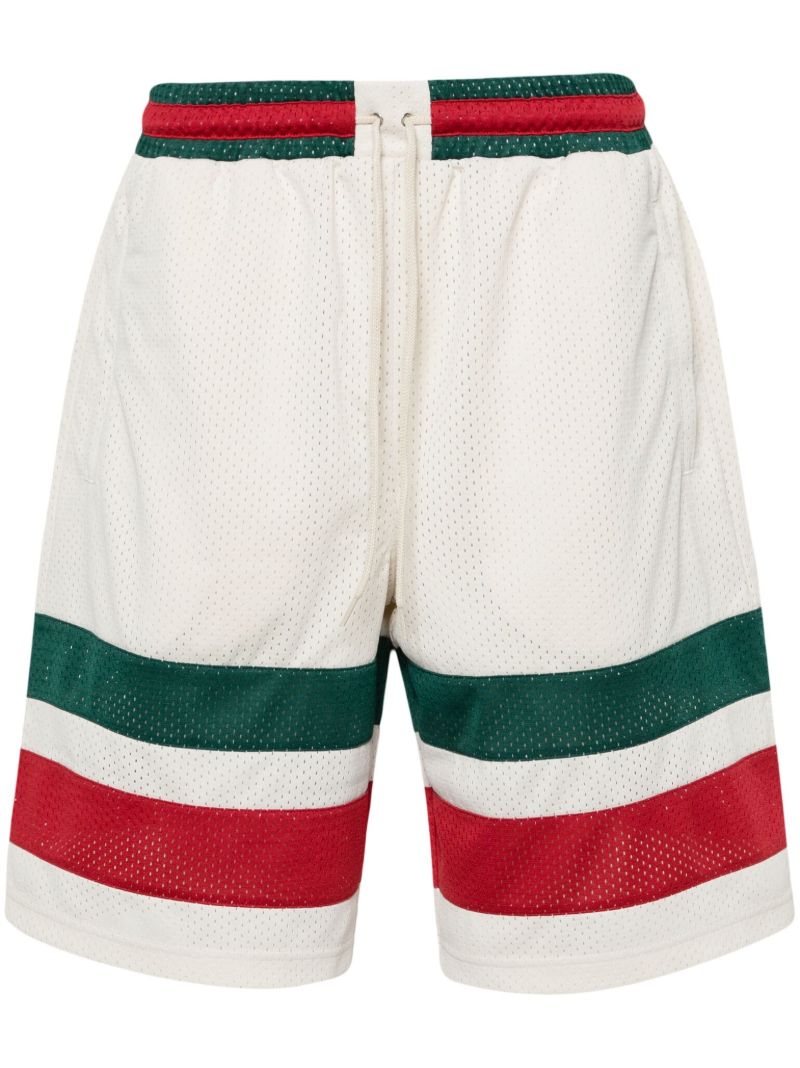 White Web Stripe Mesh Track Shorts