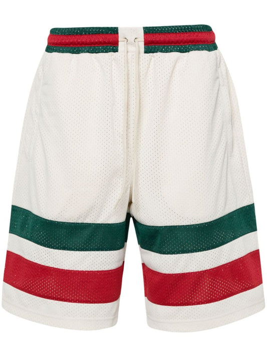 White Web Stripe Mesh Track Shorts
