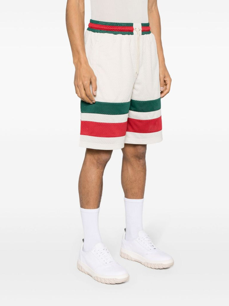 White Web Stripe Mesh Track Shorts