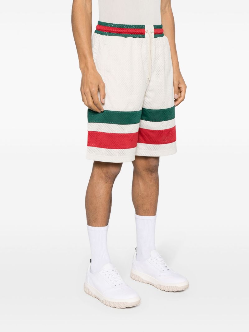 White Web Stripe Mesh Track Shorts