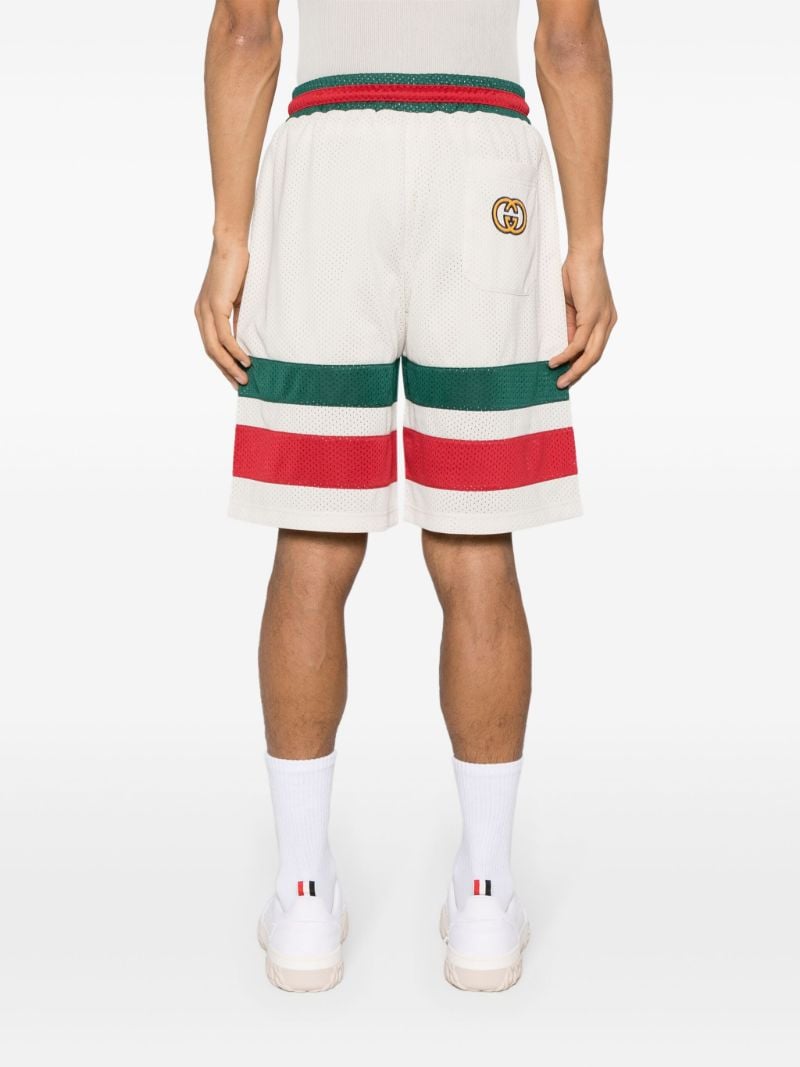 White Web Stripe Mesh Track Shorts