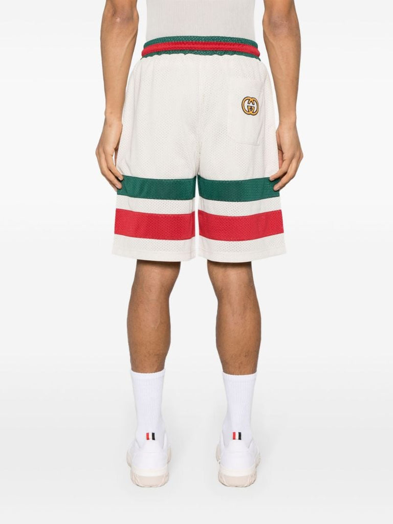 White Web Stripe Mesh Track Shorts