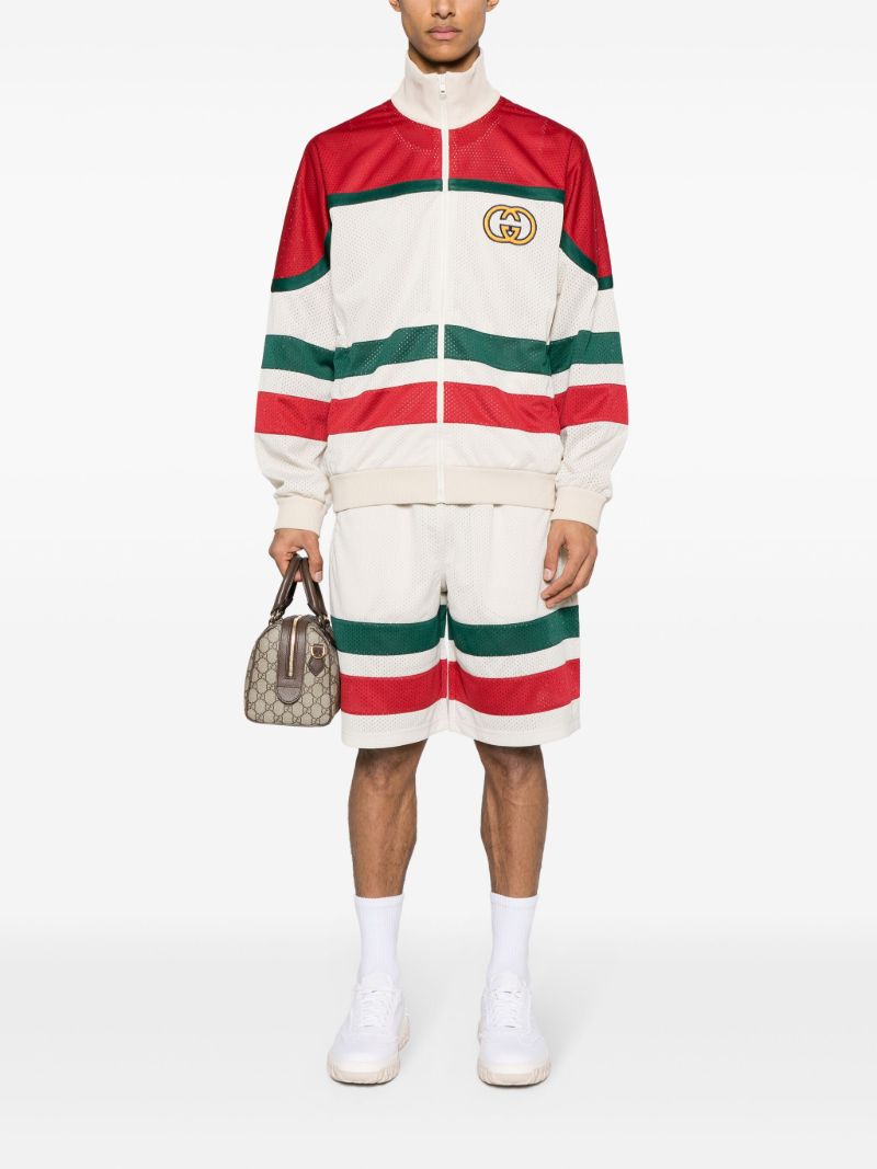 White Web Stripe Mesh Track Shorts