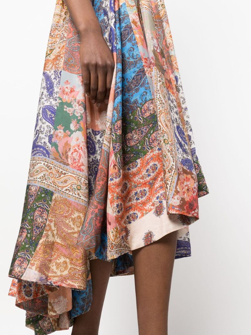 Multicoloured Devi Paisley Print Silk Halterneck Dress