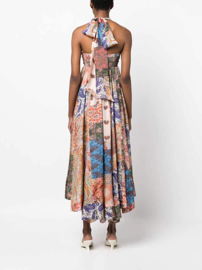 Multicoloured Devi Paisley Print Silk Halterneck Dress