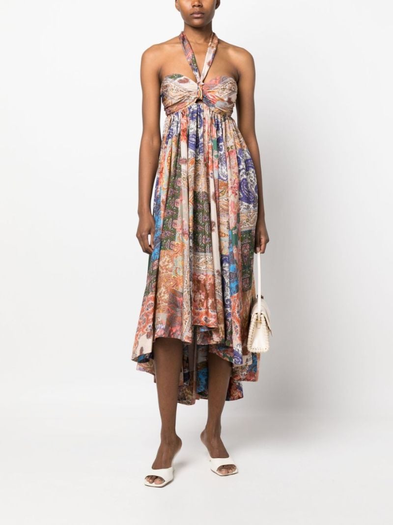 Multicoloured Devi Paisley Print Silk Halterneck Dress