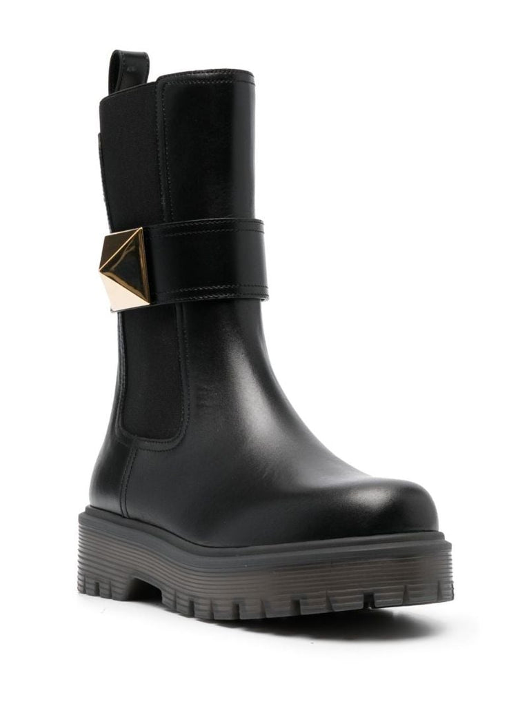 Black One Stud Beatle 45 Leather Boots