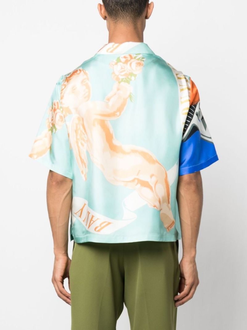 Orange Short-sleeve Printed Silk Shirt