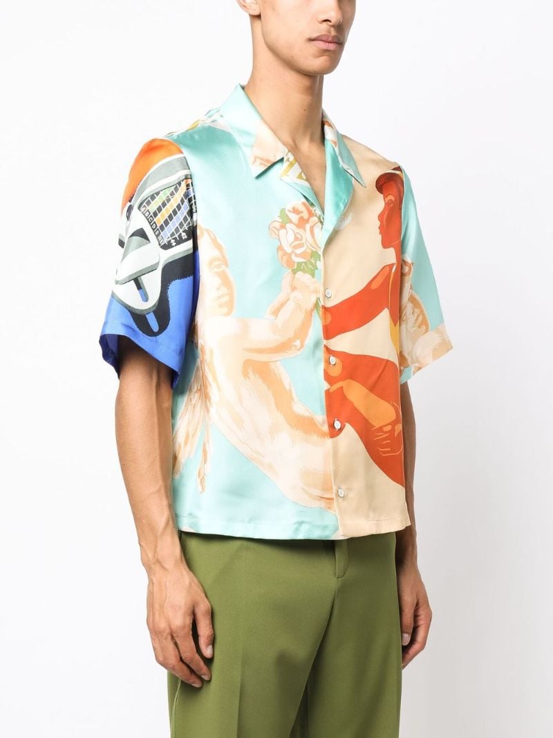Orange Short-sleeve Printed Silk Shirt