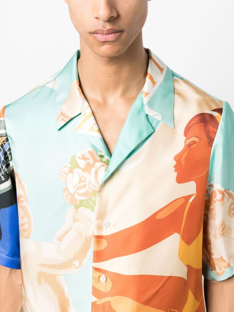 Orange Short-sleeve Printed Silk Shirt