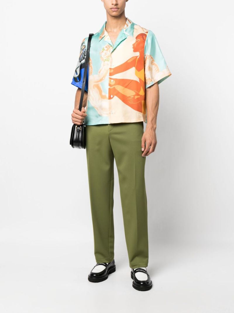 Orange Short-sleeve Printed Silk Shirt