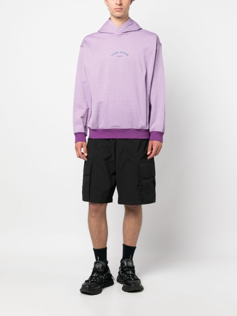 Purple Logo Print Cotton Hoodie