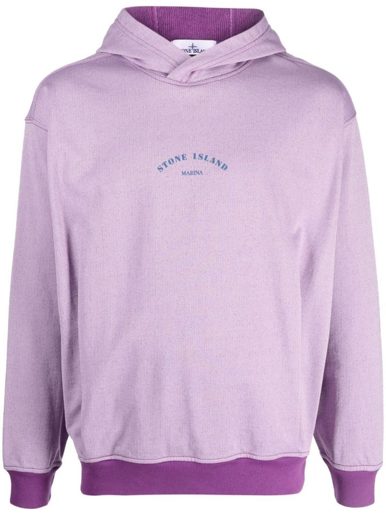 Purple Logo Print Cotton Hoodie