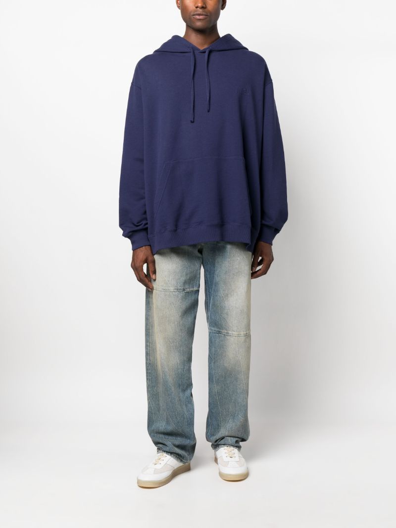 Blue Logo Embroidered Cotton Hoodie