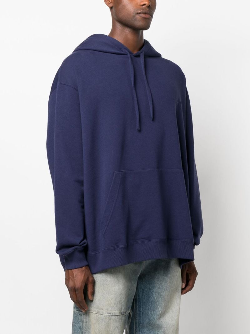 Blue Logo Embroidered Cotton Hoodie